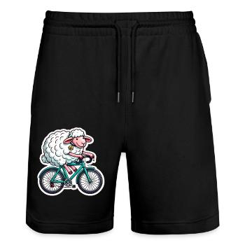 Happy Sheep Riding Bike Cartoon - Stanley/Stella Trainer Unisex Organic Jogging Shorts - black - Front - Nik (191cm) & Marisol (170cm)