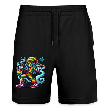 Reggae Vibes Dessin animé Fumée Art - Short de jogging bio TRAINER Stanley/Stella unisexe - noir - Devant - Nik (191cm) & Marisol (170cm)