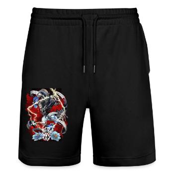 Blauer Raijin, Gott des Donners - Stanley/Stella Unisex Bio Joggingshorts Trainer  - Schwarz - Vorne - Nik (191cm) & Marisol (170cm)
