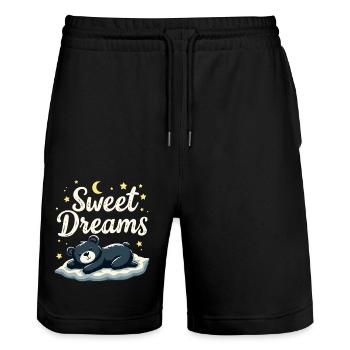 Teddy Bear Sweet Dreams Official Sleep Shirt - Stanley/Stella Trainer Unisex Organic Jogging Shorts - black - Front - Nik (191cm) & Marisol (170cm)