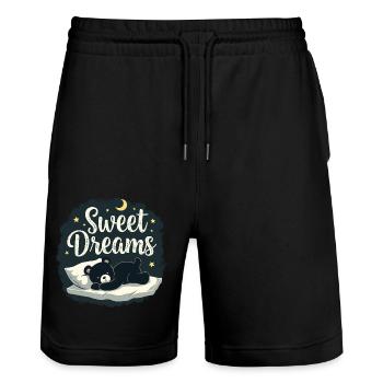 Teddy Bear Sweet Dreams Official Sleep Shirt - Stanley/Stella Trainer Unisex Organic Jogging Shorts - black - Front - Nik (191cm) & Marisol (170cm)