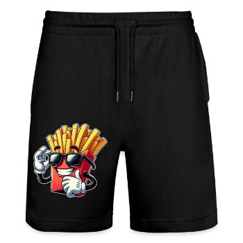 Coole Pommes Cartoon Fast Food Sonnenbrille Kino - Stanley/Stella Unisex Bio Joggingshorts Trainer  - Schwarz - Vorne - Nik (191cm) & Marisol (170cm)