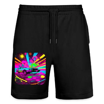 80s Vintage Classic Cars - Stanley/Stella Trainer Unisex Organic Jogging Shorts - black - Front - Nik (191cm) & Marisol (170cm)