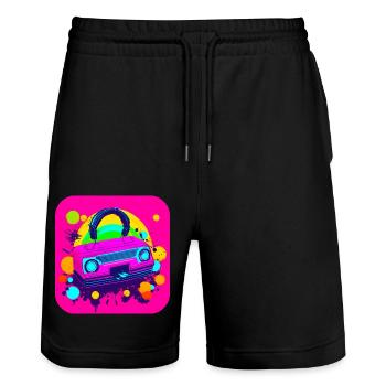 80er Retro Radio Star Nostalgie - Stanley/Stella Unisex Bio Joggingshorts Trainer  - Schwarz - Vorne - Nik (191cm) & Marisol (170cm)