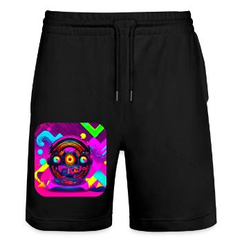 Retro vintage 80s pop culture - Stanley/Stella Unisex Bio Joggingshorts Trainer  - Schwarz - Vorne - Nik (191cm) & Marisol (170cm)