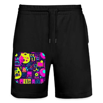 Pop Culture Années 80 Hits Party - Short de jogging bio TRAINER Stanley/Stella unisexe - noir - Devant - Nik (191cm) & Marisol (170cm)
