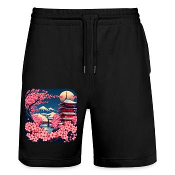 Japon Tour du Monde Temples Culture - Short de jogging bio TRAINER Stanley/Stella unisexe - noir - Devant - Nik (191cm) & Marisol (170cm)