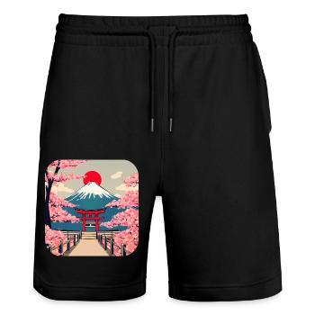 Asien Kirschblüte Tempel Urlaub - Stanley/Stella Unisex Bio Joggingshorts Trainer  - Schwarz - Vorne - Nik (191cm) & Marisol (170cm)