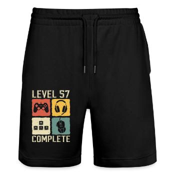 Level 57 Complete Gamer 57th Birthday Gift - Stanley/Stella Trainer Unisex Organic Jogging Shorts - black - Front - Nik (191cm) & Marisol (170cm)