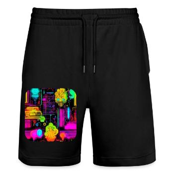 Néon style abstrait tendance UV - Short de jogging bio TRAINER Stanley/Stella unisexe - noir - Devant - Nik (191cm) & Marisol (170cm)