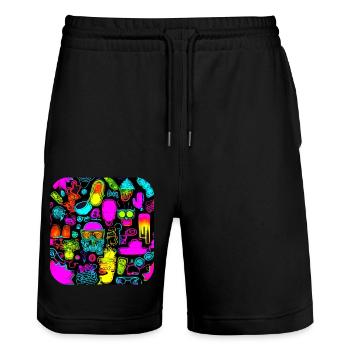 Neon Abstrakt Style Trend Glow Party - Stanley/Stella Unisex Bio Joggingshorts Trainer  - Schwarz - Vorne - Nik (191cm) & Marisol (170cm)
