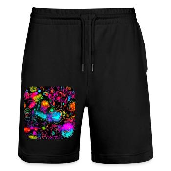 Neon Bright Colorful Creative Style Party - Stanley/Stella Trainer Unisex Organic Jogging Shorts - black - Front - Nik (191cm) & Marisol (170cm)