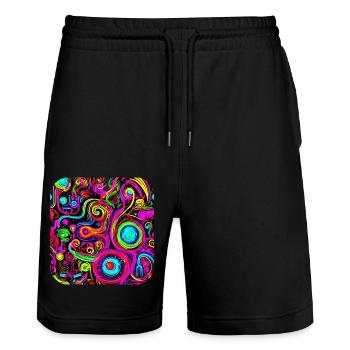 Neon Style Kreativ House Party Glow - Stanley/Stella Unisex Bio Joggingshorts Trainer  - Schwarz - Vorne - Nik (191cm) & Marisol (170cm)
