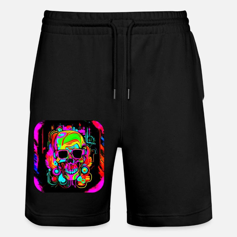 Neon Style Schädel Leuchtreklame Glow - Stanley/Stella Unisex Bio Joggingshorts Trainer - Schwarz
