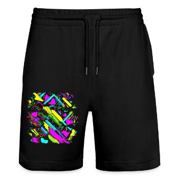 Neon Farben Bunt Kreativ Style Glow - Stanley/Stella Unisex Bio Joggingshorts Trainer  - Schwarz - Vorne - Nik (191cm) & Marisol (170cm)