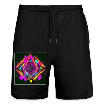 Neon Abstrakt Style Trend Glow Party - Stanley/Stella Unisex Bio Joggingshorts Trainer  - Schwarz - Vorne - Nik (191cm) & Marisol (170cm)
