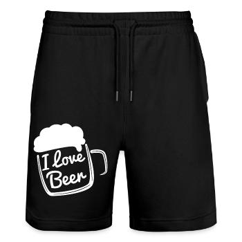 I Love Beer - Stanley/Stella Trainer Unisex Organic Jogging Shorts - black - Front - Nik (191cm) & Marisol (170cm)