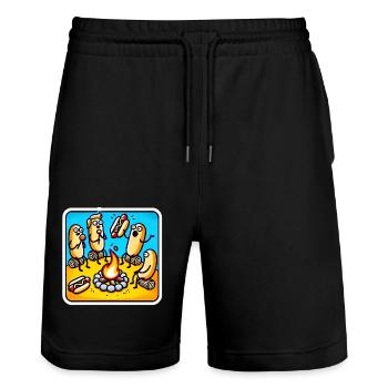 Lustiger Hotdog-Unfall am Lagerfeuer - Stanley/Stella Unisex Bio Joggingshorts Trainer  - Schwarz - Vorne - Nik (191cm) & Marisol (170cm)