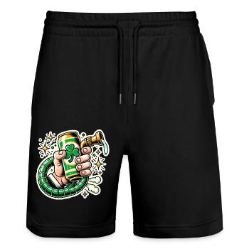 Funny St Patricks Beer Can Design - Stanley/Stella Trainer Unisex Organic Jogging Shorts - black - Front - Nik (191cm) & Marisol (170cm)