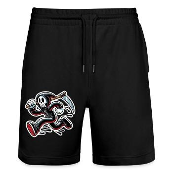 Funny Grim Reaper Running Design - Stanley/Stella Trainer Unisex Organic Jogging Shorts - black - Front - Nik (191cm) & Marisol (170cm)