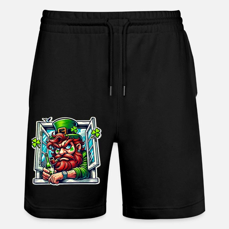 Mürrischer Kobold St. Patricks Fenster - Stanley/Stella Unisex Bio Joggingshorts Trainer  - Schwarz