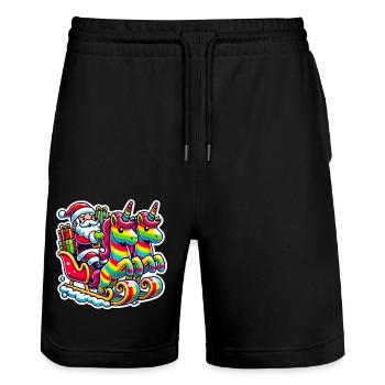 Funny Santa Unicorns Christmas Art - Stanley/Stella Trainer Unisex Organic Jogging Shorts - black - Front - Nik (191cm) & Marisol (170cm)