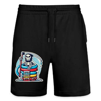 Squelette rétro avec cassettes - Short de jogging bio TRAINER Stanley/Stella unisexe - noir - Devant - Nik (191cm) & Marisol (170cm)