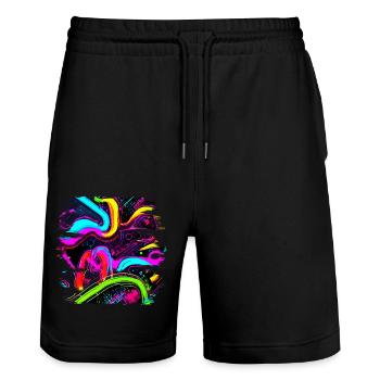 Neon Style 80s Retro Party Color Glow - Stanley/Stella Unisex Bio Joggingshorts Trainer  - Schwarz - Vorne - Nik (191cm) & Marisol (170cm)