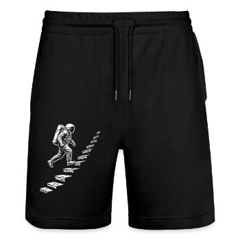 Astronaut on the Stairs Space Style - Stanley/Stella Trainer Unisex Organic Jogging Shorts - black - Front - Nik (191cm) & Marisol (170cm)