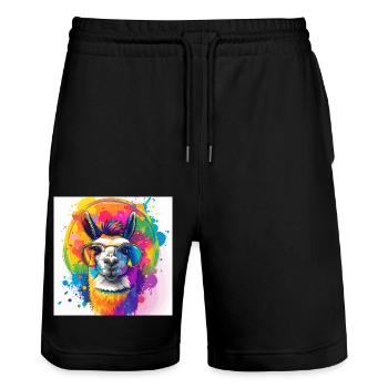 lama,graffiti,peinture,coloré - Short de jogging bio TRAINER Stanley/Stella unisexe - noir - Devant - Nik (191cm) & Marisol (170cm)