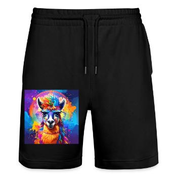lama,graffiti,peinture,coloré - Short de jogging bio TRAINER Stanley/Stella unisexe - noir - Devant - Nik (191cm) & Marisol (170cm)