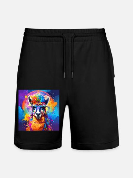 Lama,graffiti ,malerei , bunt - Stanley/Stella Unisex Bio Joggingshorts Trainer - Schwarz