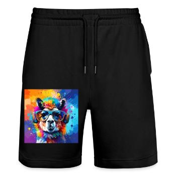 lama,graffiti,peinture,coloré - Short de jogging bio TRAINER Stanley/Stella unisexe - noir - Devant - Nik (191cm) & Marisol (170cm)