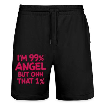 Engel Engelchen Prozent Spruch - Stanley/Stella Unisex Bio Joggingshorts Trainer  - Schwarz - Vorne - Nik (191cm) & Marisol (170cm)