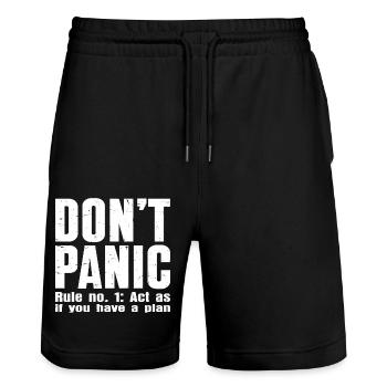 Don't Panic – Confidentiality Mode: ON - Stanley/Stella Trainer Unisex Organic Jogging Shorts - black - Front - Nik (191cm) & Marisol (170cm)