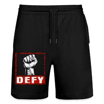 DEFY – la puissance dans un look vintage - Short de jogging bio TRAINER Stanley/Stella unisexe - noir - Devant - Nik (191cm) & Marisol (170cm)