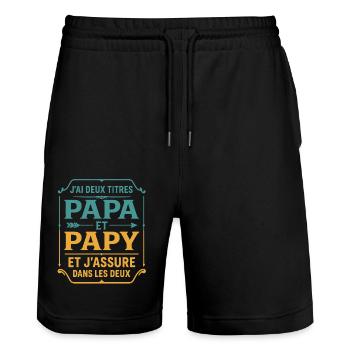 Deux Papa J'Ai et Papy Titres Grand Père - Short de jogging bio TRAINER Stanley/Stella unisexe - noir - Devant - Nik (191cm) & Marisol (170cm)