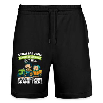 Enfant Grand Frère en Mission - Annonce Grossesse - Short de jogging bio TRAINER Stanley/Stella unisexe - noir - Devant - Nik (191cm) & Marisol (170cm)