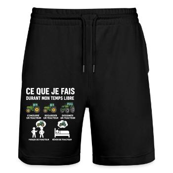 Humour Tracteur Papa Agriculteur homme femme en - Short de jogging bio TRAINER Stanley/Stella unisexe - noir - Devant - Nik (191cm) & Marisol (170cm)