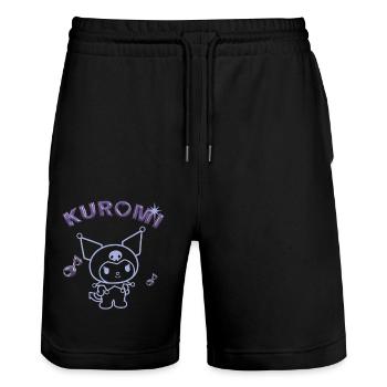Kuromi Outline Design With Purple Chrome Lettering - Stanley/Stella Trainer Unisex Organic Jogging Shorts - black - Front - Nik (191cm) & Marisol (170cm)