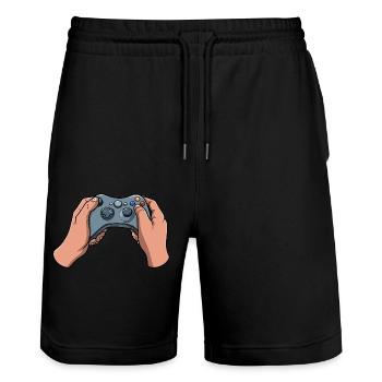Gamer Controller - Stanley/Stella Trainer Unisex Organic Jogging Shorts - black - Front - Nik (191cm) & Marisol (170cm)