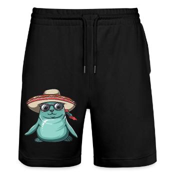 phoque animal drôle sombrero - Short de jogging bio TRAINER Stanley/Stella unisexe - noir - Devant - Nik (191cm) & Marisol (170cm)