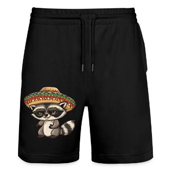 Waschbär Lustig Sombrero - Stanley/Stella Unisex Bio Joggingshorts Trainer  - Schwarz - Vorne - Nik (191cm) & Marisol (170cm)