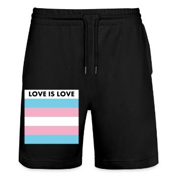 LOVE IS LOVE TRANS flag - Stanley/Stella Trainer Unisex Organic Jogging Shorts - black - Front - Nik (191cm) & Marisol (170cm)