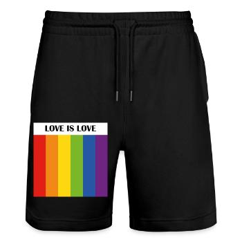 LOVE IS LOVE LGBTQ Regenbogenflagge - Stanley/Stella Unisex Bio Joggingshorts Trainer  - Schwarz - Vorne - Nik (191cm) & Marisol (170cm)