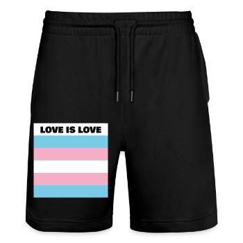 LOVE IS LOVE TRANS flag - Stanley/Stella Trainer Unisex Organic Jogging Shorts - black - Front - Nik (191cm) & Marisol (170cm)
