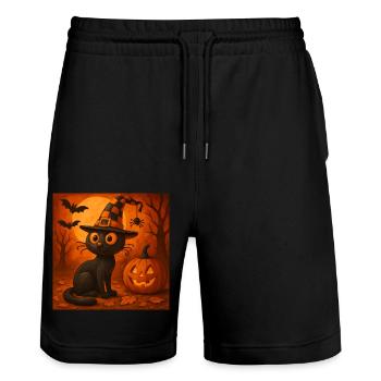 Cadeau de costume effrayant de chat d’Halloween - Short de jogging bio TRAINER Stanley/Stella unisexe - noir - Devant - Nik (191cm) & Marisol (170cm)