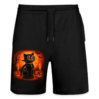 Grusel Katze Halloween Geschenk - Stanley/Stella Unisex Bio Joggingshorts Trainer  - Schwarz - Vorne - Nik (191cm) & Marisol (170cm)