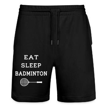 Eat Sleep Badminton - Raquette - Short de jogging bio TRAINER Stanley/Stella unisexe - noir - Devant - Nik (191cm) & Marisol (170cm)