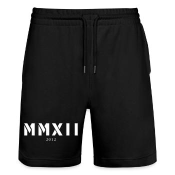 Römische Zahl Geburtsjahr Made in 2012 - Stanley/Stella Unisex Bio Joggingshorts Trainer  - Schwarz - Vorne - Nik (191cm) & Marisol (170cm)